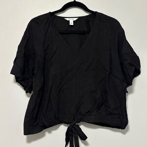 Nine West Black Tie-Front V-Neck Blouse